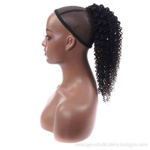 Beauty Youth Cuticle Aligned Virgin Human Hair Ponytail natural color afro kinky curly pony tail water wave hair extension